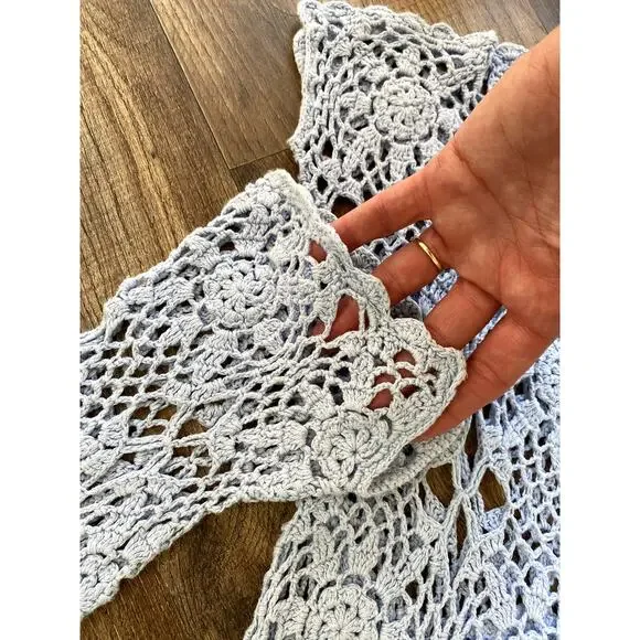 Y2K Crochet Long Sleeve Top - Baby Blue - Women's Small - Picture 4 of 8